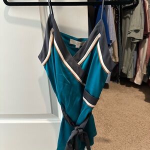 Loft Silk Teal and Gray Wrap Top